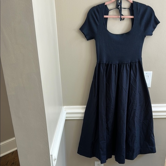 Lucy Paris Reese Knit Midi Dress Navy Blue Size Medium - Picture 1 of 9
